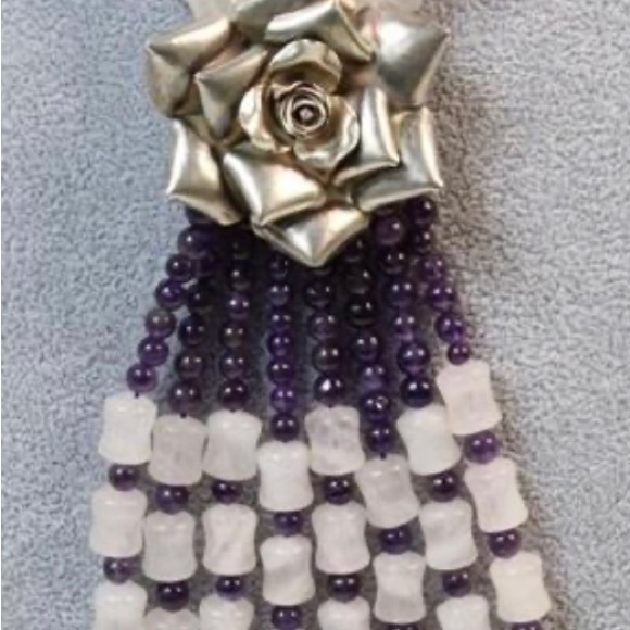 Amethyst and Quartz Necklace W SS Bow - Picture 2 of 3